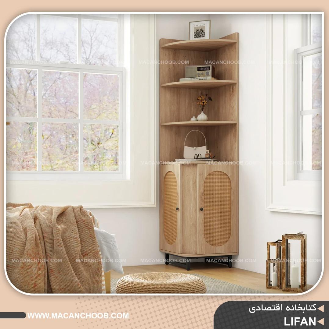 کتابخانه و کمد کتاب درب حصیر بامبو گوشه ای قفسه دار مدل LIFAN
